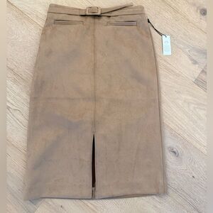 Ann Taylor Camel Suede Pencil Midi Skirt with Belt size 0